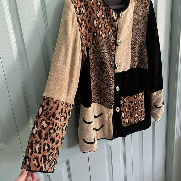 Indigo Moon Womens Artsy Leopard Print Button Up Jacket Medium Y2K Boho Hippie - Picture 2 of 12